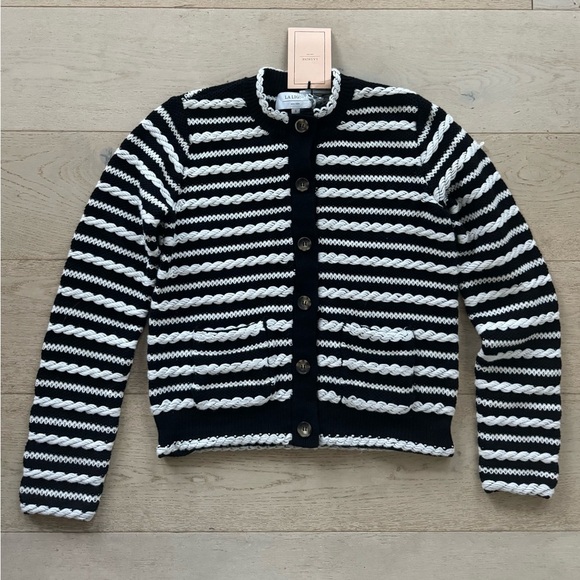 NWT La Ligne Braid Stripe Cardigan S black cream - Picture 5 of 10